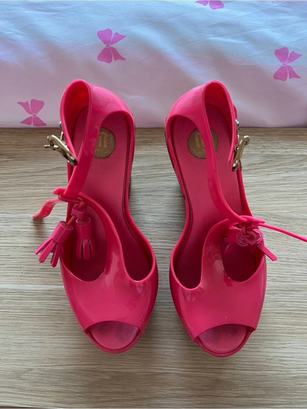 Melissa Hot Pink Peep-Toe Platform Wedges Sandals US Size 5